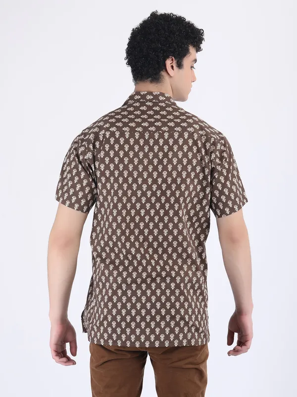 Brown_Cotton_Tiramisu_Block_Print_Summer_Shirt_For_Men
