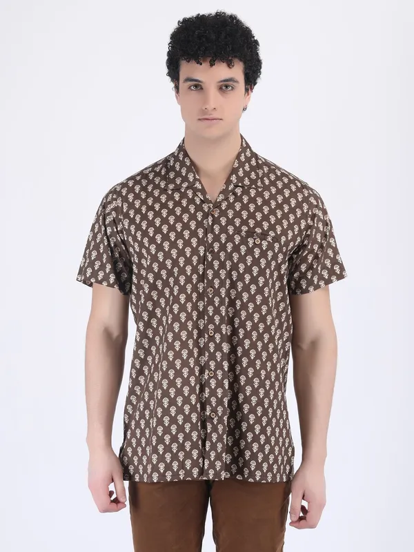 Brown_Cotton_Tiramisu_Block_Print_Summer_Shirt_For_Men