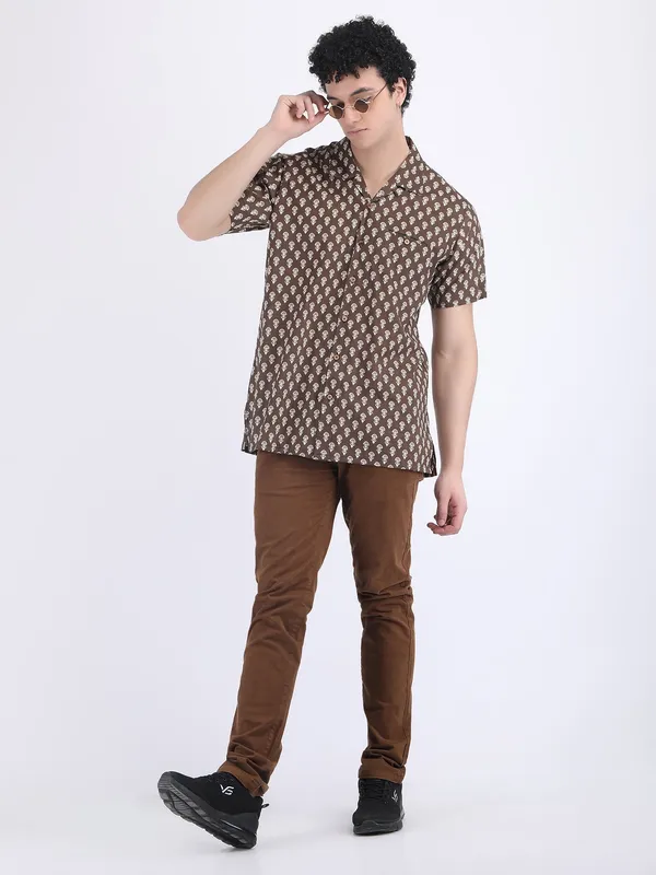 Brown_Cotton_Tiramisu_Block_Print_Summer_Shirt_For_Men