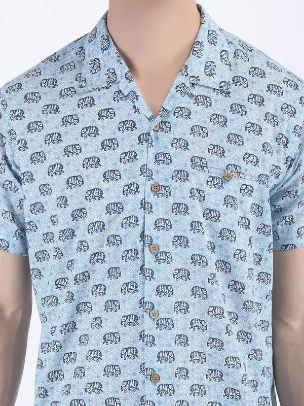 Blue_Cotton_Elephant_Print_Summer_Shirt_For_Men