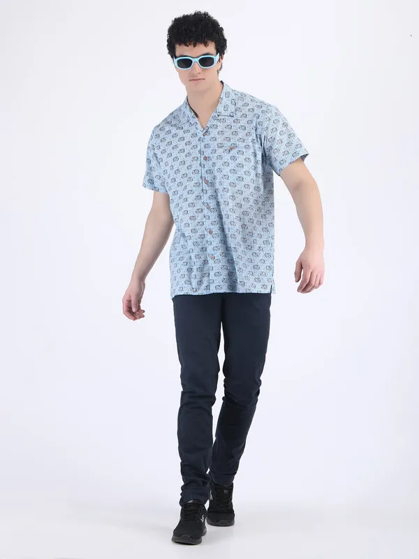 Blue_Cotton_Elephant_Print_Summer_Shirt_For_Men