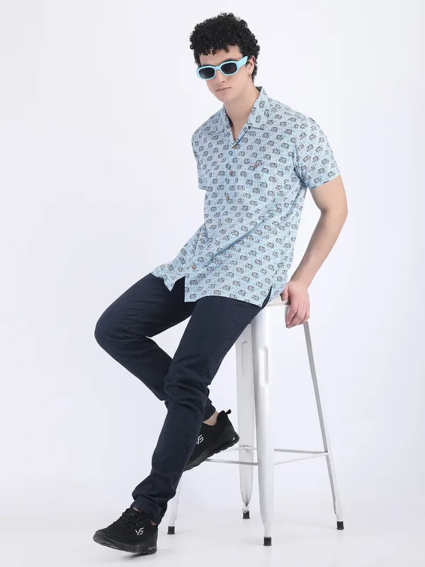 Blue_Cotton_Elephant_Print_Summer_Shirt_For_Men
