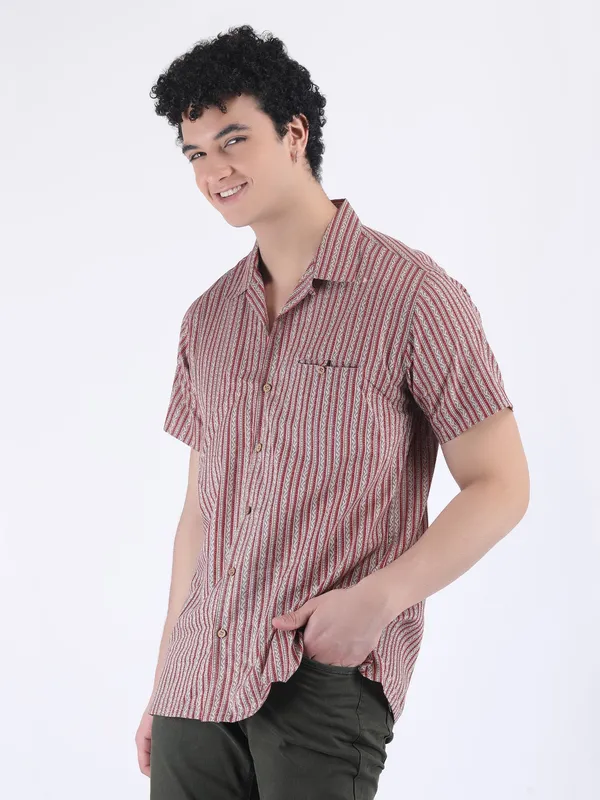 Red_And_Grey_Cotton_Striped_Summer_Shirt_For_Men