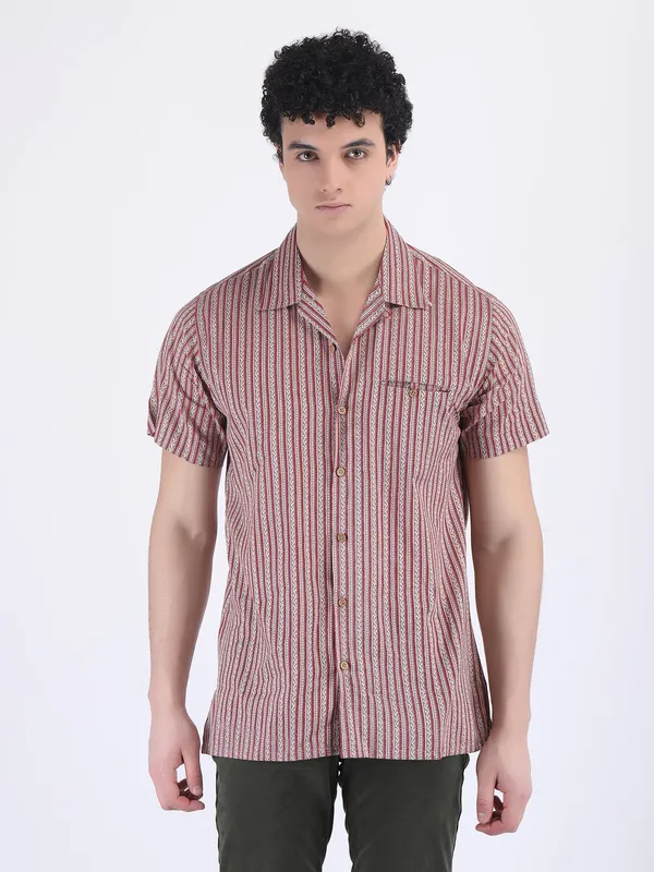 Red_And_Grey_Cotton_Striped_Summer_Shirt_For_Men
