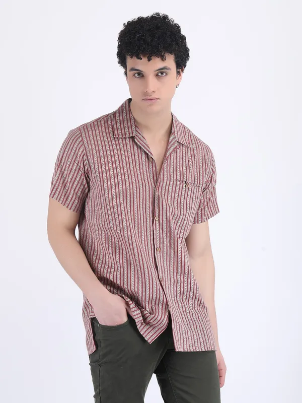 Red_And_Grey_Cotton_Striped_Summer_Shirt_For_Men