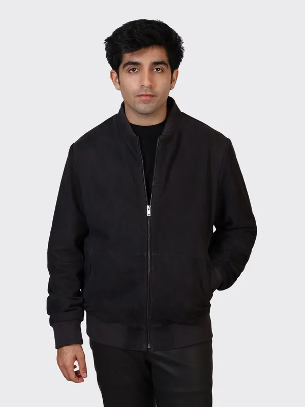 Black_Suede_Leather_Navy_College_Jacket_For_Men