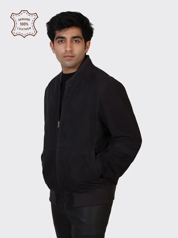 Black_Suede_Leather_Navy_College_Jacket_For_Men