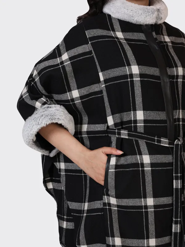 Black_Wool_Check_Woollen_Cape_Jacket_For_Women
