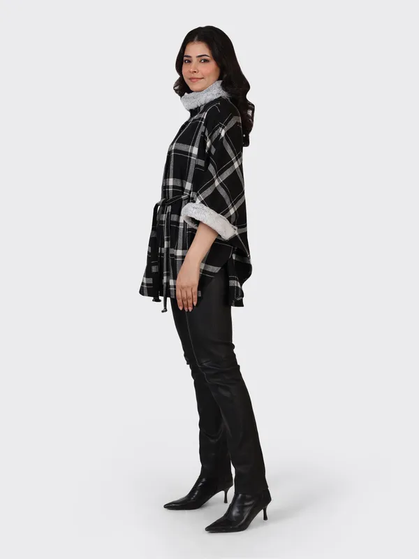 Black_Wool_Check_Woollen_Cape_Jacket_For_Women