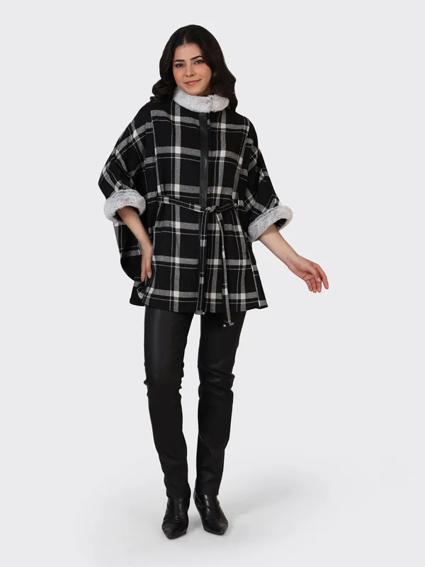 Black_Wool_Check_Woollen_Cape_Jacket_For_Women