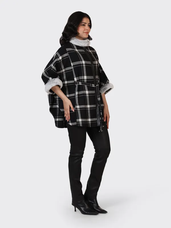 Black_Wool_Check_Woollen_Cape_Jacket_For_Women