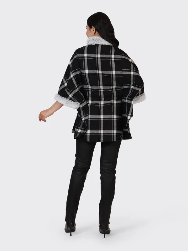 Black_Wool_Check_Woollen_Cape_Jacket_For_Women