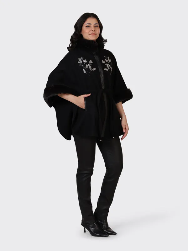 Black_Wool_Embroidered_Woollen_Cape_Jacket_For_Women