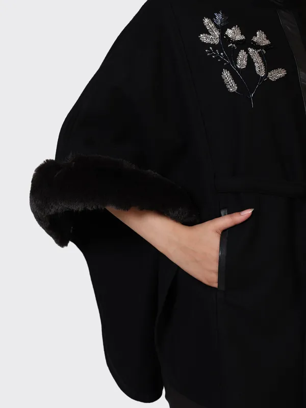 Black_Wool_Embroidered_Woollen_Cape_Jacket_For_Women