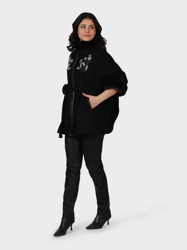 Black_Wool_Embroidered_Woollen_Cape_Jacket_For_Women