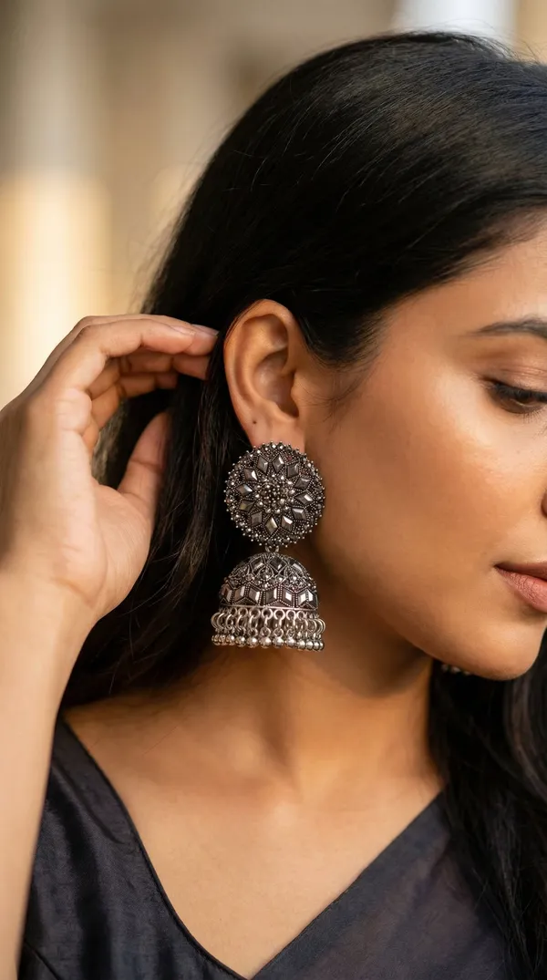 Silver_Alloy_Oxidized_Antique_Floral_Stud_Jhumka_Earrings_For_Women
