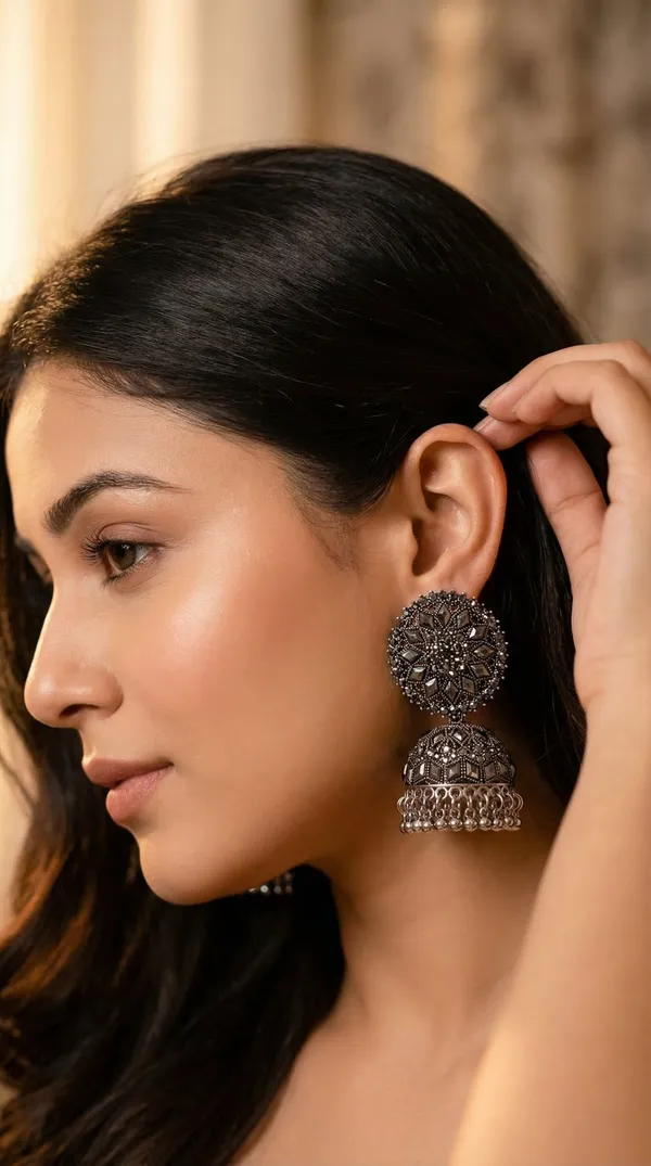 Silver_Alloy_Oxidized_Antique_Floral_Stud_Jhumka_Earrings_For_Women