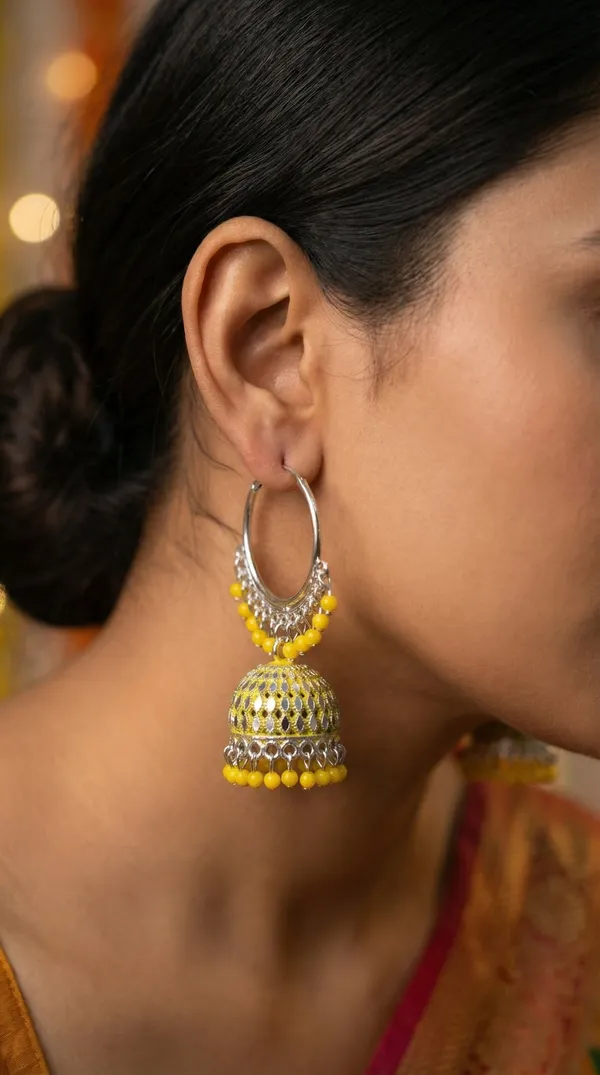 Yellow_Silver_Plated_Alloy_Red_Bead_Accent_Hoop_Jhumka_Earrings_For_Women