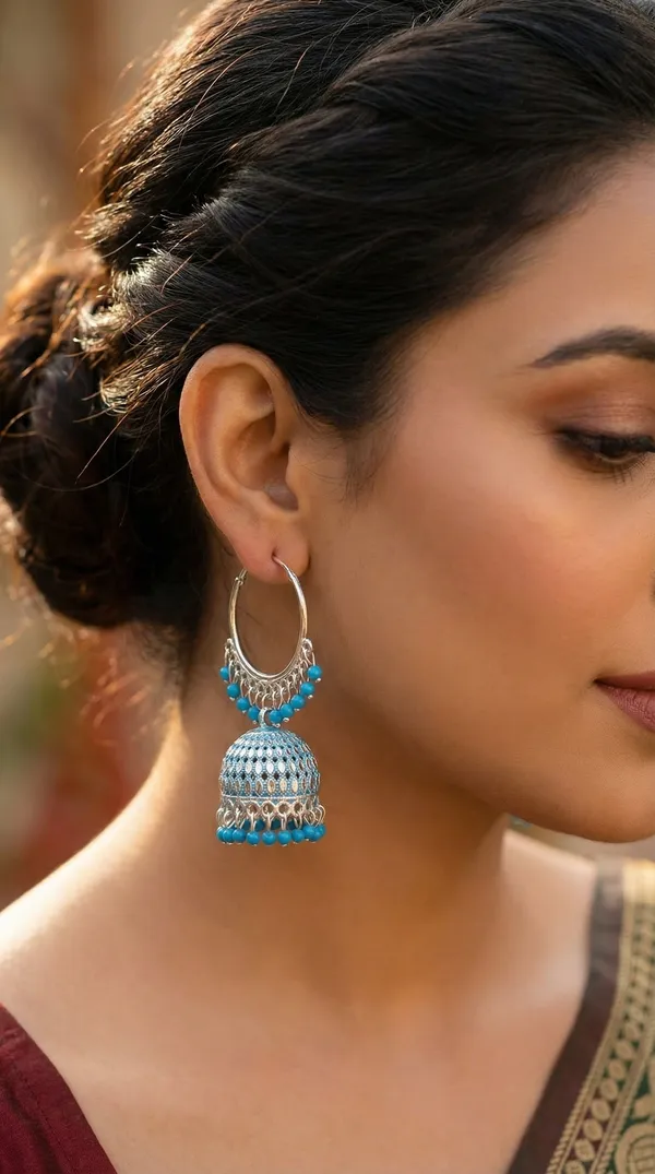 Blue_Silver_Plated_Alloy_Red_Bead_Accent_Hoop_Jhumka_Earrings_For_Women