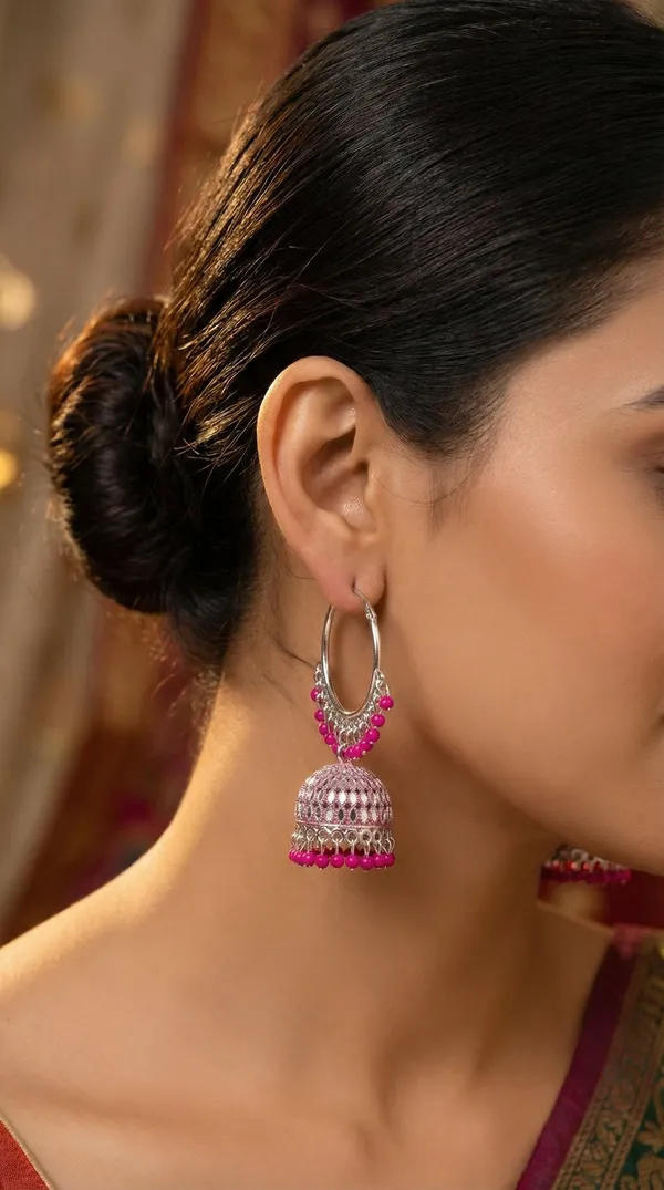 Green_Silver_Plated_Alloy_Red_Bead_Accent_Hoop_Jhumka_Earrings_For_Women