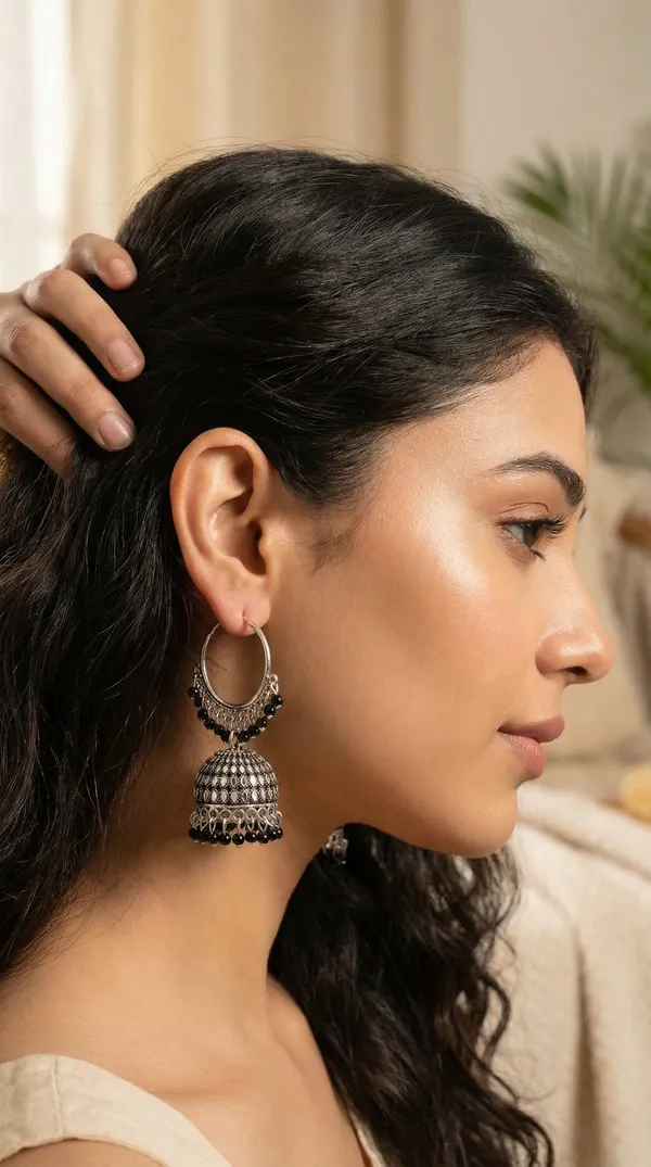 Green_Silver_Plated_Alloy_Red_Bead_Accent_Hoop_Jhumka_Earrings_For_Women