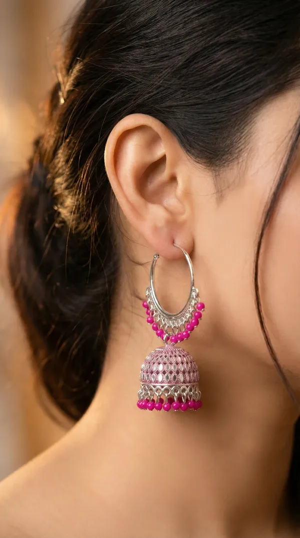 Green_Silver_Plated_Alloy_Red_Bead_Accent_Hoop_Jhumka_Earrings_For_Women