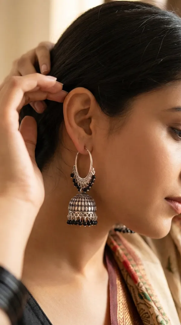 Green_Silver_Plated_Alloy_Red_Bead_Accent_Hoop_Jhumka_Earrings_For_Women