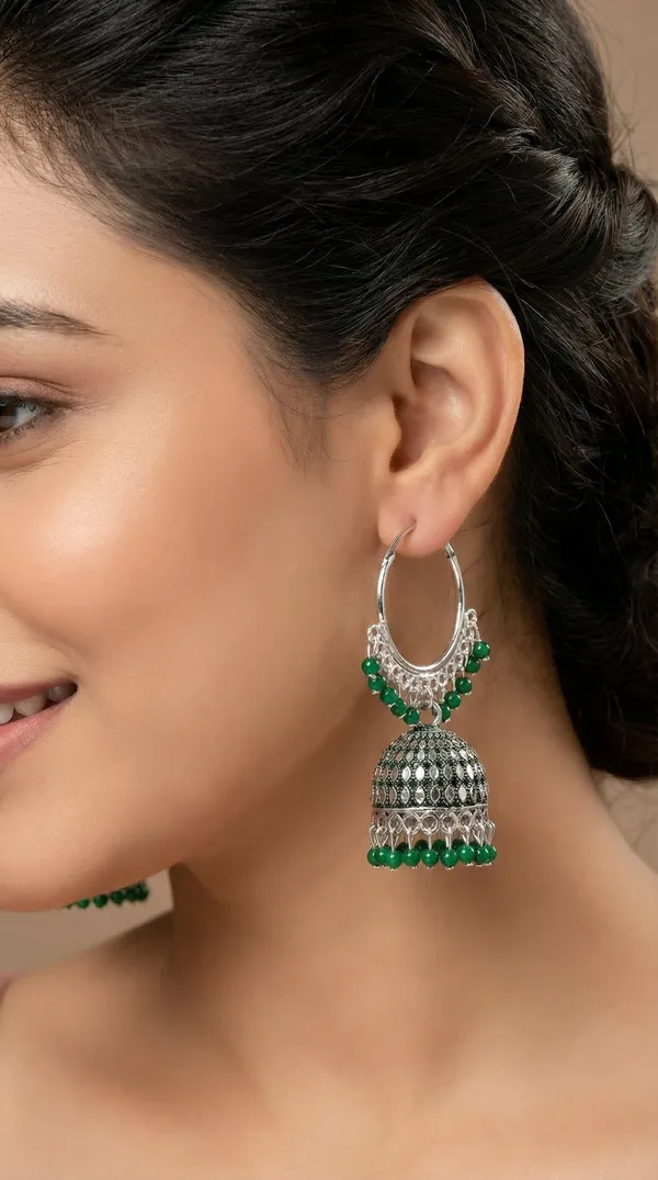 Green_Silver_Plated_Alloy_Red_Bead_Accent_Hoop_Jhumka_Earrings_For_Women