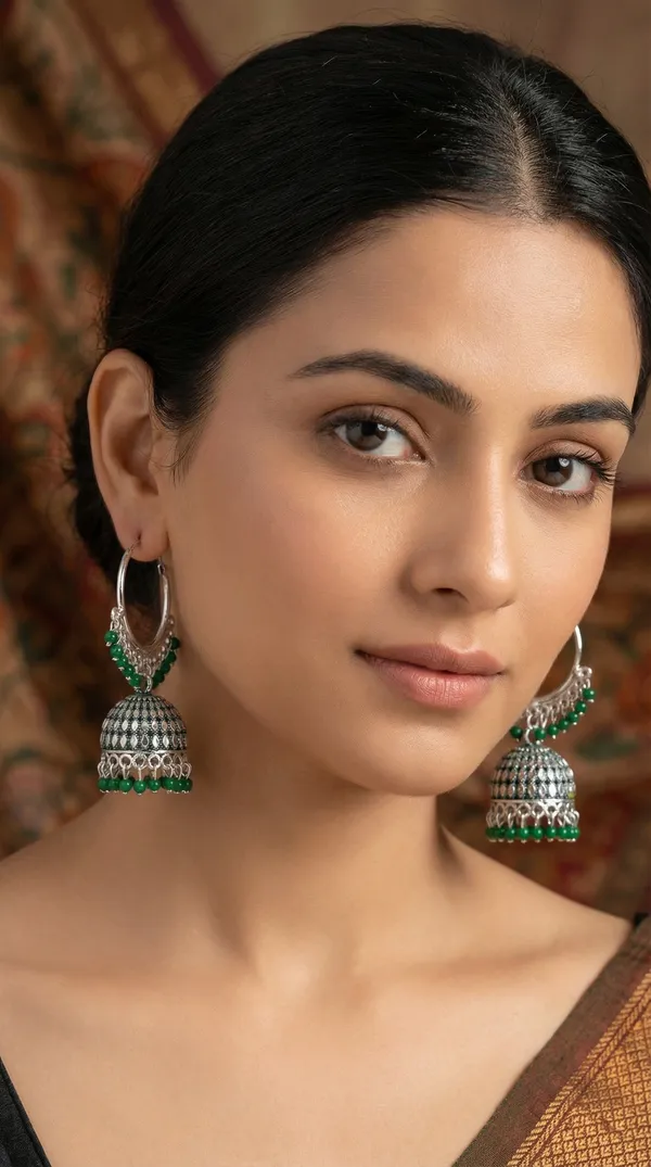 Brown_Silver_Plated_Alloy_Red_Bead_Accent_Hoop_Jhumka_Earrings_For_Women