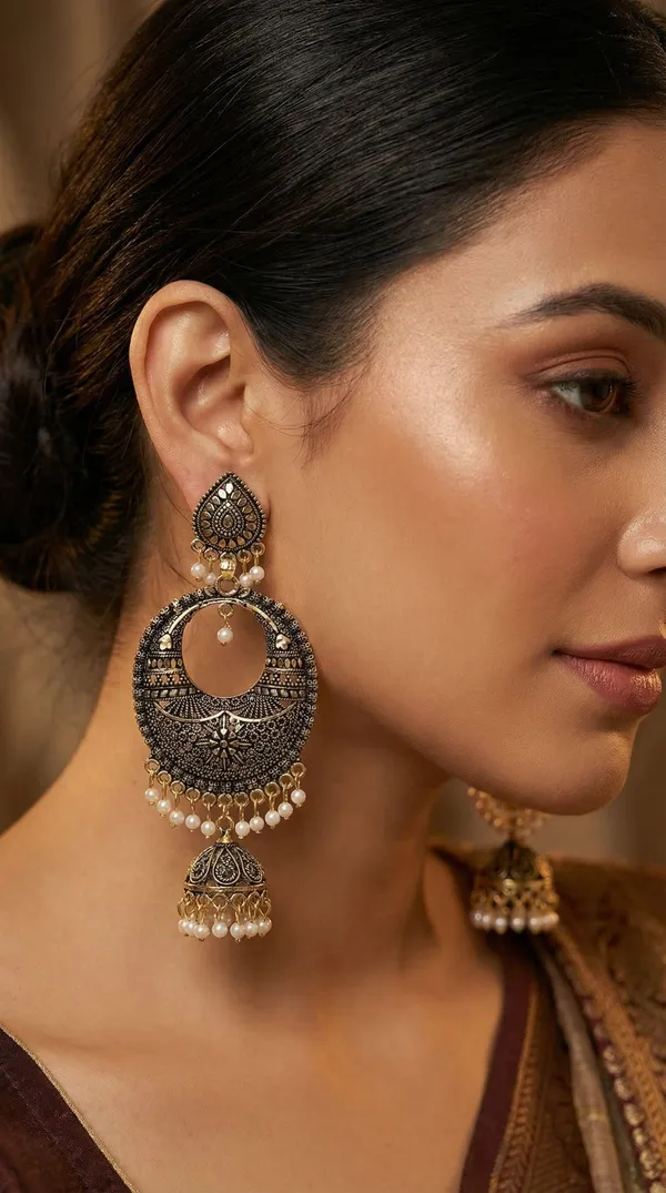 Gold_Alloy_Plated_Antique_Finish_Chandbali_Jhumka_Earrings_For_Women