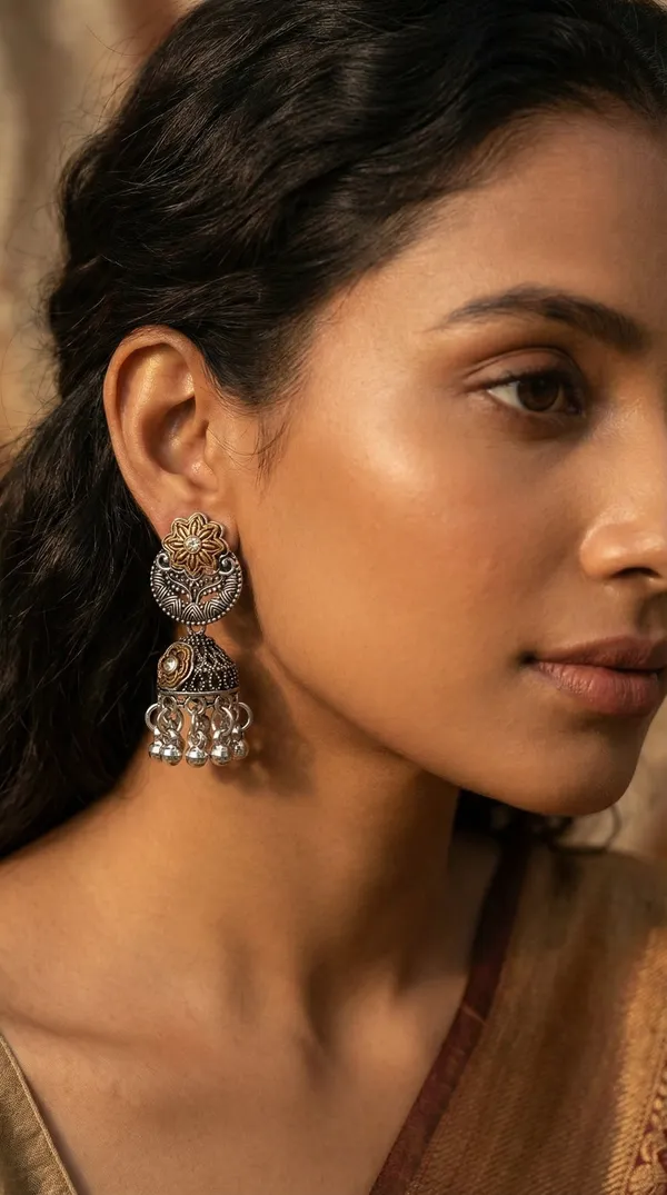 Silver_Alloy_Oxidized_Antique_Gold_Floral_Jhumka_Earrings_For_Women