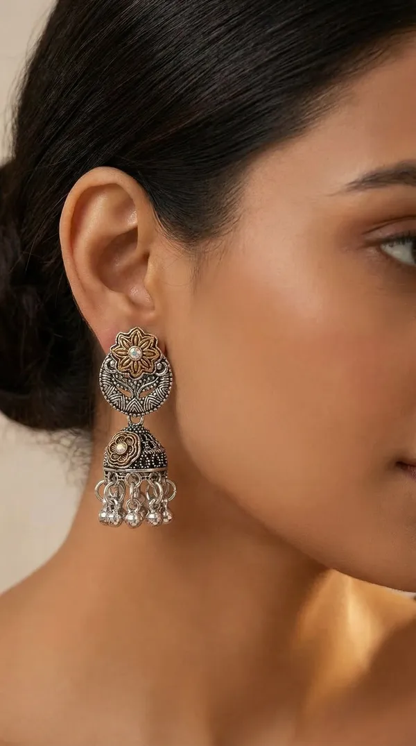 Silver_Alloy_Oxidized_Antique_Gold_Floral_Jhumka_Earrings_For_Women