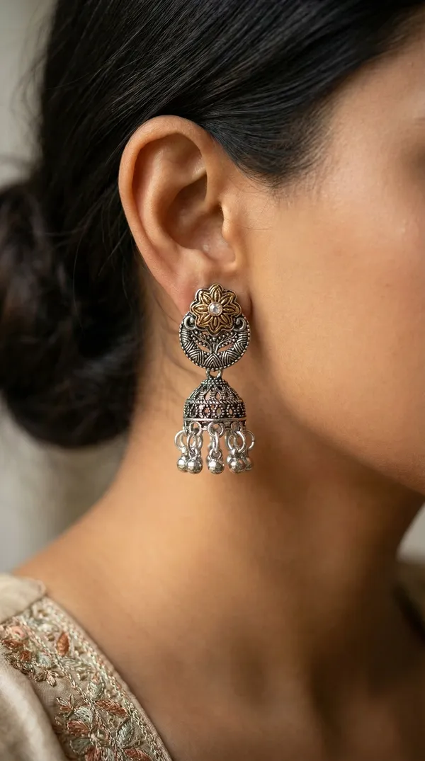 Silver_Alloy_Oxidized_Antique_Gold_Floral_Jhumka_Earrings_For_Women
