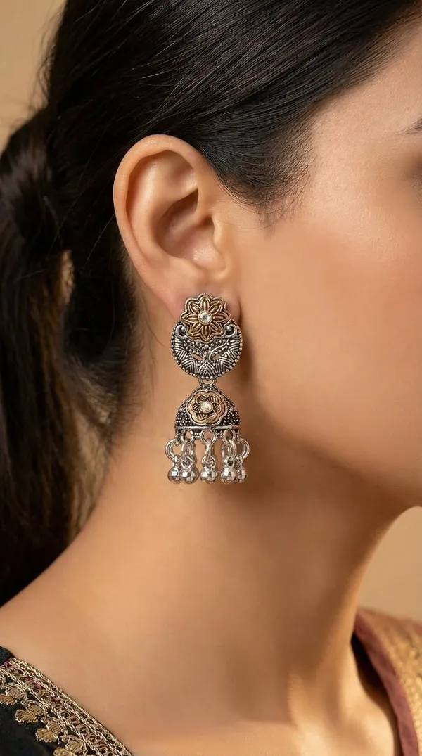 Silver_Alloy_Oxidized_Antique_Gold_Floral_Jhumka_Earrings_For_Women