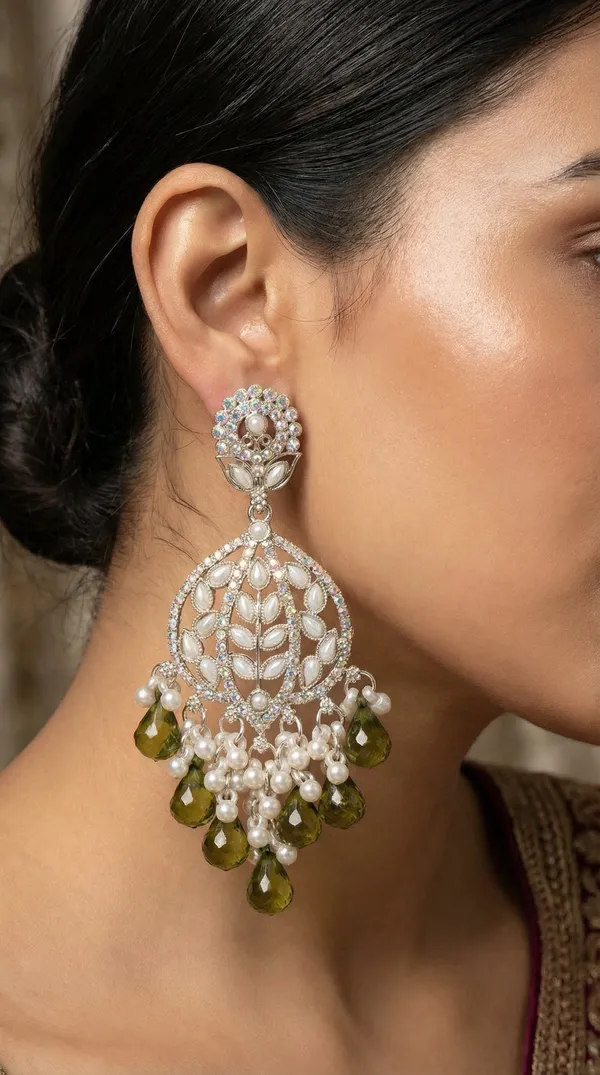 Green_Silver_Plated_Alloy_Floral_Chandelier_Earrings_For_Women
