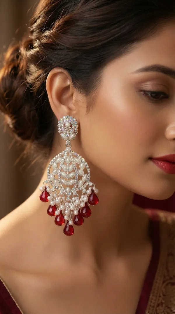 Red_Silver_Plated_Alloy_Floral_Chandelier_Earrings_For_Women