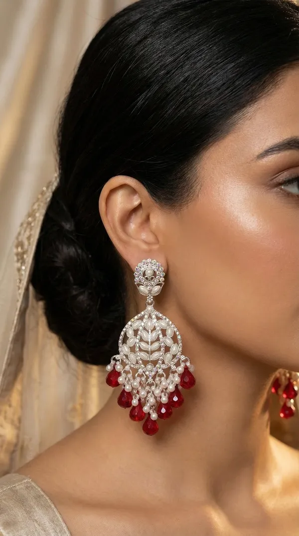 Beige_Silver_Plated_Alloy_Floral_Chandelier_Earrings_For_Women