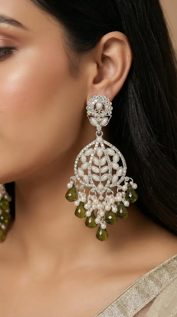 Beige_Silver_Plated_Alloy_Floral_Chandelier_Earrings_For_Women