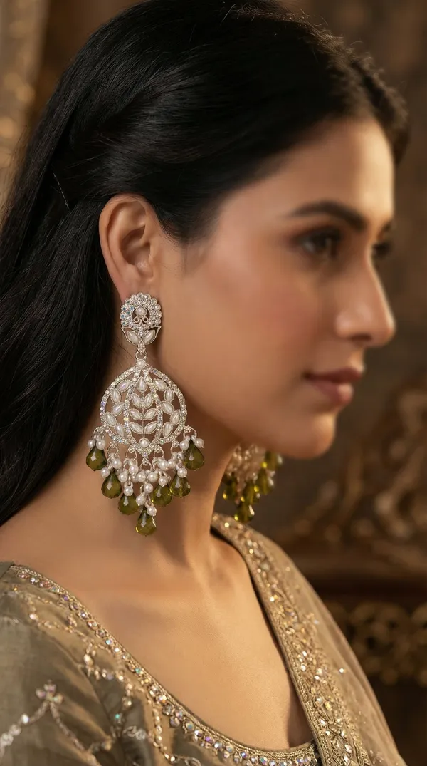 Beige_Silver_Plated_Alloy_Floral_Chandelier_Earrings_For_Women