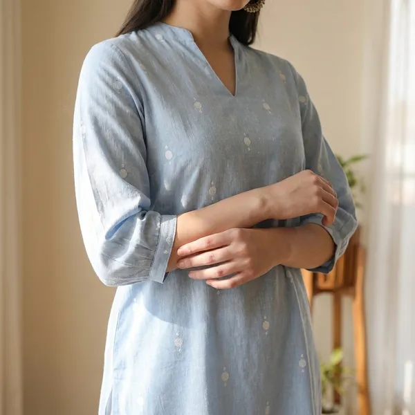 Blue_Jamdani_Cotton_Comfort_Wear_Kurta_Set_For_Women