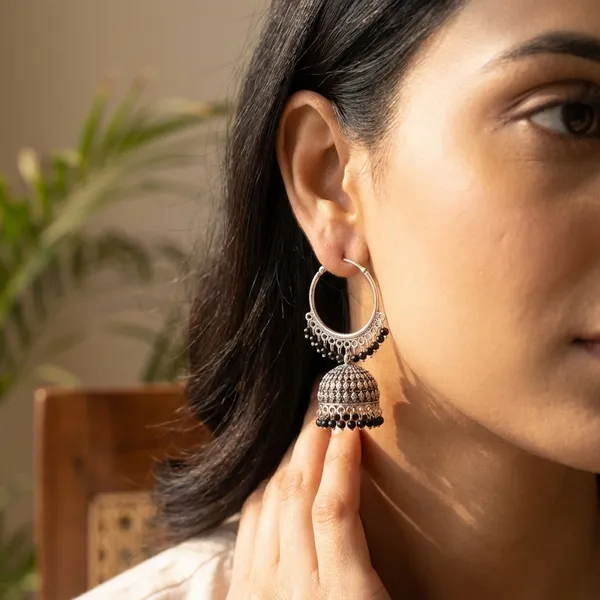 Black_Silver_Plated_Alloy_Red_Bead_Accent_Hoop_Jhumka_Earrings_For_Women
