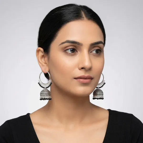 Black_Silver_Plated_Alloy_Red_Bead_Accent_Hoop_Jhumka_Earrings_For_Women