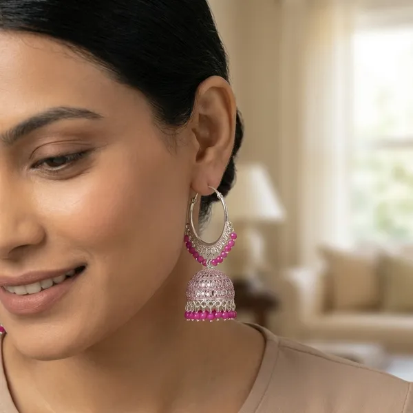 Pink_Silver_Plated_Alloy_Red_Bead_Accent_Hoop_Jhumka_Earrings_For_Women