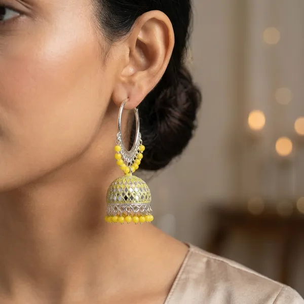 Yellow_Silver_Plated_Alloy_Red_Bead_Accent_Hoop_Jhumka_Earrings_For_Women