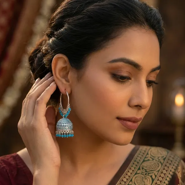 Blue_Silver_Plated_Alloy_Red_Bead_Accent_Hoop_Jhumka_Earrings_For_Women