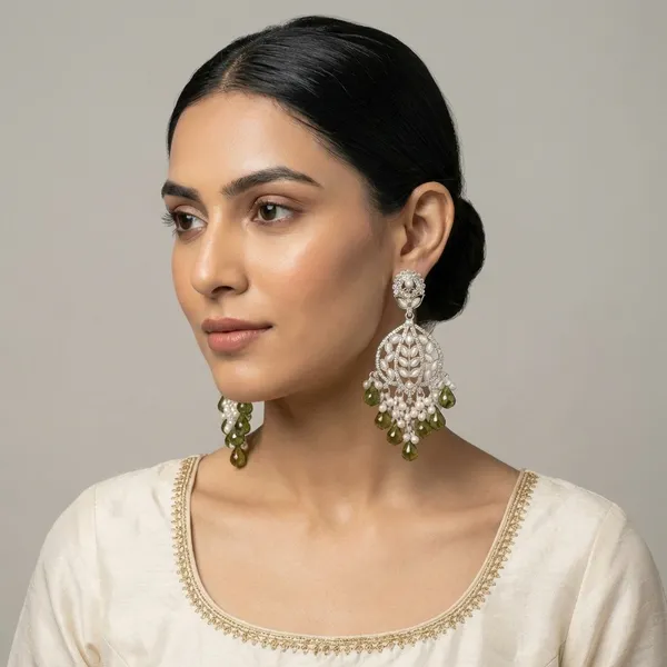 Green_Silver_Plated_Alloy_Floral_Chandelier_Earrings_For_Women