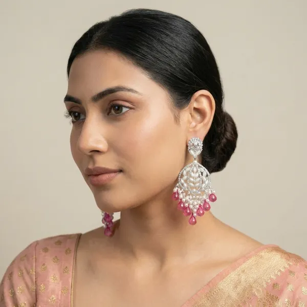 Pink_Silver_Plated_Alloy_Floral_Chandelier_Earrings_For_Women
