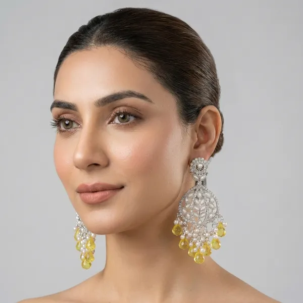 Yellow_Silver_Plated_Alloy_Floral_Chandelier_Earrings_For_Women