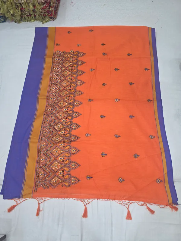 Orange_Cotton_Ethnic_Printed_Saree_For_Women