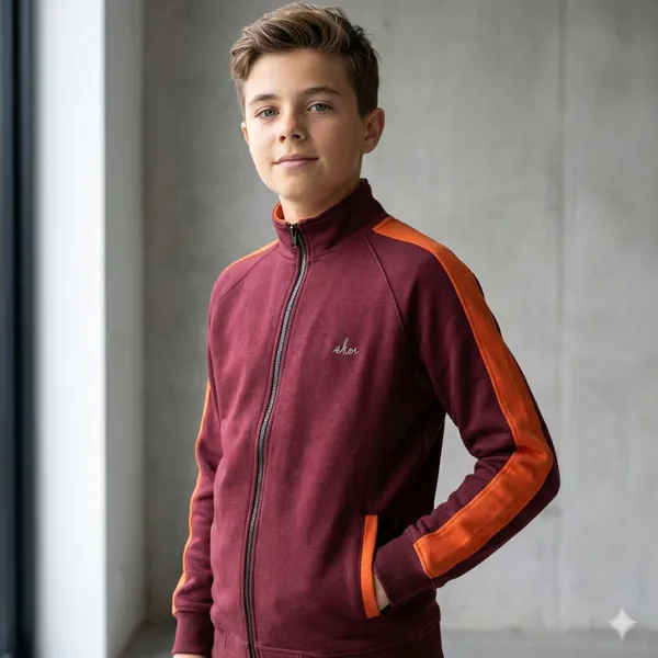 Maroon_Cotton_Kids_Winter_Track_Suit_With_Orange_Strip